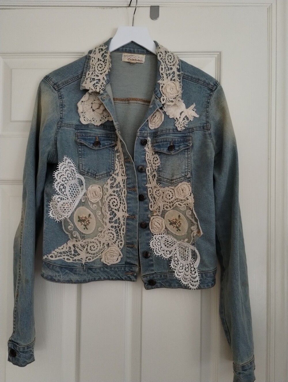 Antica Sartoria Light Blue Denim Jacket with Lace Trim 2